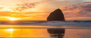 Pacific City's Haystack Rock at sunset